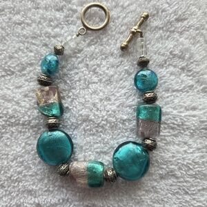 Turquoise and Silver Beaded Bracelet